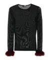 Mugler Mesh-panel Feather-cuff Top In Black