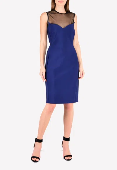 Mugler Mesh Panel Knee-length Sheath Dress In Blue
