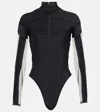 Mugler Mesh-paneled Bodysuit In Black Bimaterial