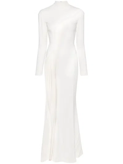Mugler Mesh-panelling Maxi Dress In Neutrals