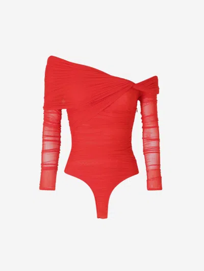 Mugler Mesh Ruched Bodysuit In Pink