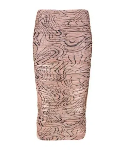 Mugler Mesh Ruched Midi Skirt In Nude