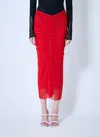 Mugler Ruched Mesh Midi Skirt In Red