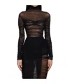 Mugler Mesh Ruched Top In Black
