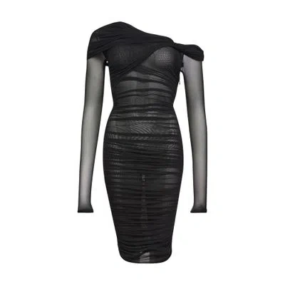 Mugler Mesh Short Dress In Black