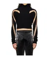 Mugler Wool & Sheer Tulle Turtleneck Sweater In Black