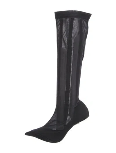 Pre-owned Mugler Mesh Striped Boots In Black