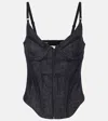 Mugler Mesh-trimmed Denim Corset In Raw Blue / Black