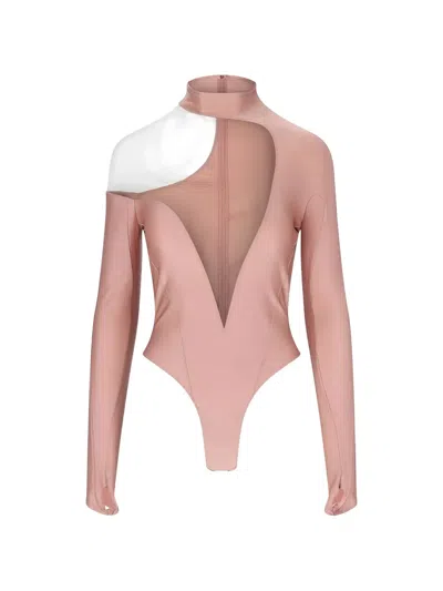 Mugler Mesh-insert Bodysuit In Pink