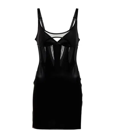 Mugler Mesh-paneled Bustier Minidress In Black