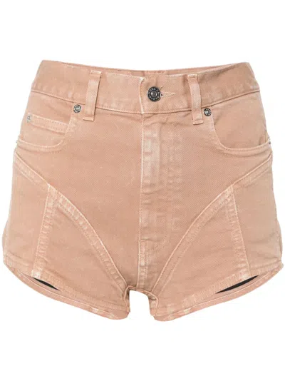 Mugler Mid-rise Skinny Denim Shorts In Brown