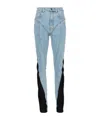 Mugler Paneled Neoprene-trimmed High-rise Skinny Jeans In Blue