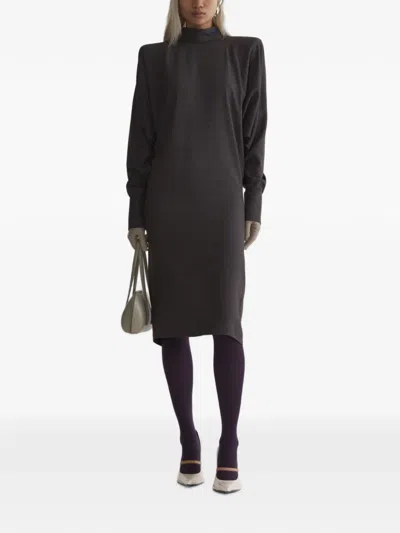 Mugler Midi Bat Sleeves Dress In Brown