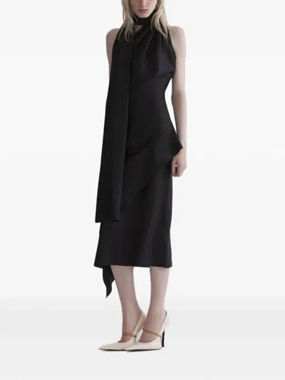 Mugler Midi Fluid Scarf Dress In Black