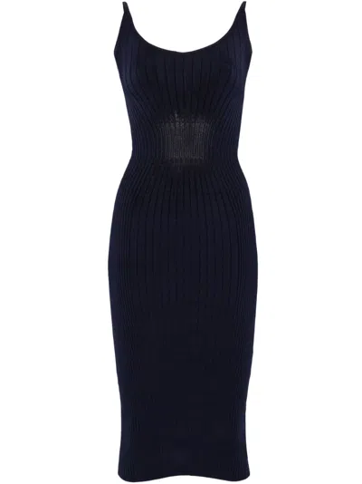 Mugler Sculpting Knit Dress In Blue