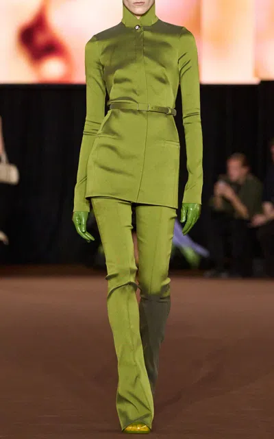 Mugler Mid-rise Satin Straight-leg Pants In Green