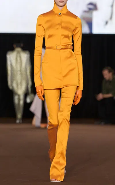 Mugler Mid-rise Satin Straight-leg Pants In Orange