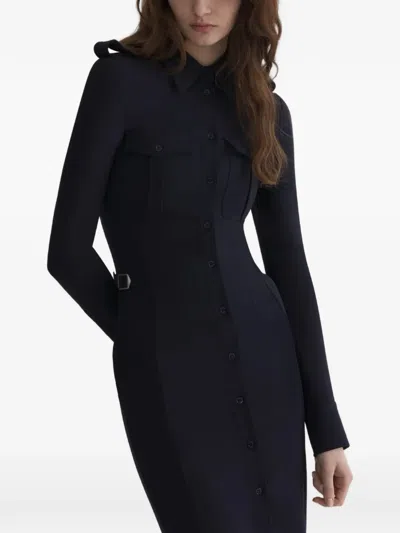 Mugler Military Shirt Dress In Blue