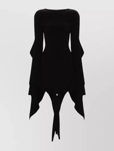 Mugler Asymmetric Mini Dress With Ruffle Details In Black