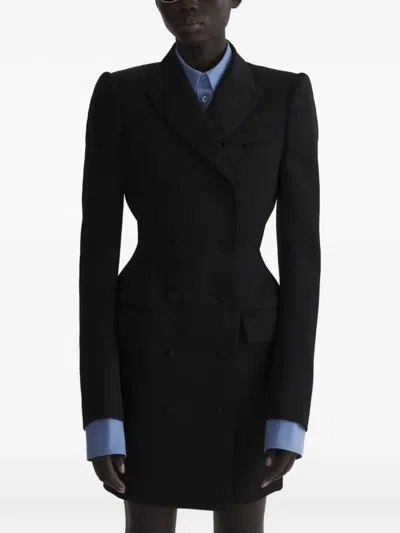 Mugler Tailored Knee Length Jacket Peak Lapels In Black