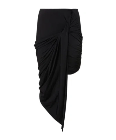 Mugler Asymmetric Gathered Stretch-jersey Midi Skirt In Black