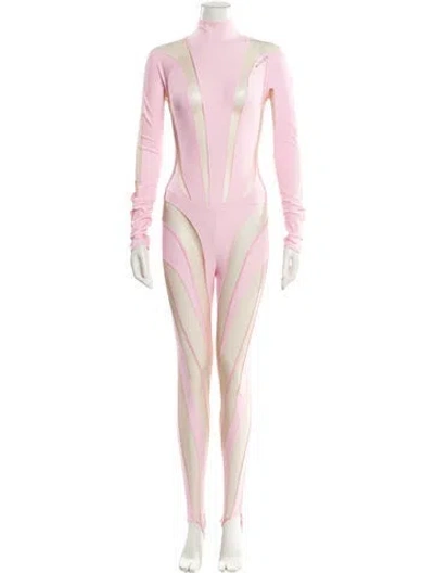 Pre-owned Mugler Mock Neck Jumpsuit W/ Tags In Pink