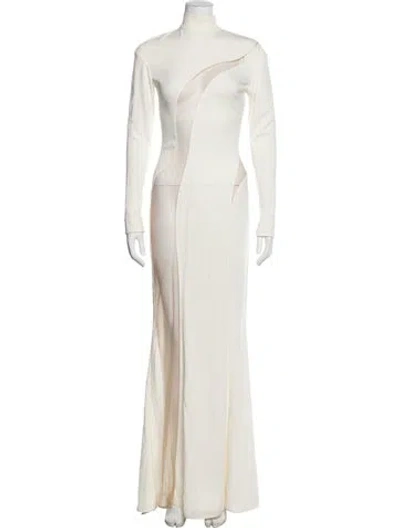 Pre-owned Mugler Mock Neck Long Dress In Neutral