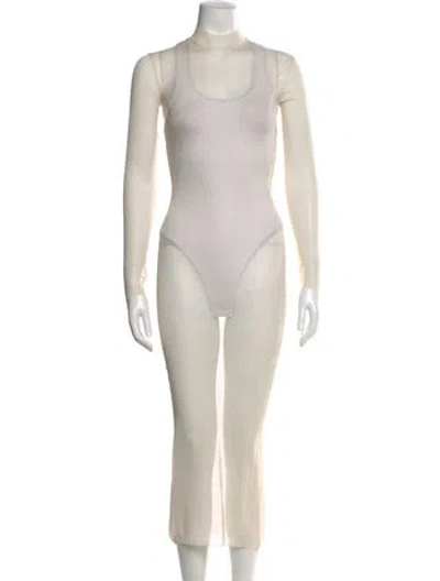 Pre-owned Mugler Mock Neck Long Dress In Neutrals