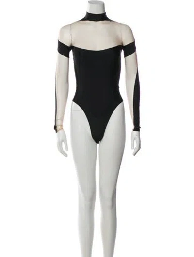 Pre-owned Mugler Mock Neck Long Sleeve Bodysuit In Black