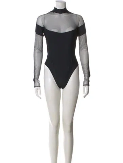 Pre-owned Mugler Mock Neck Long Sleeve Bodysuit In Black