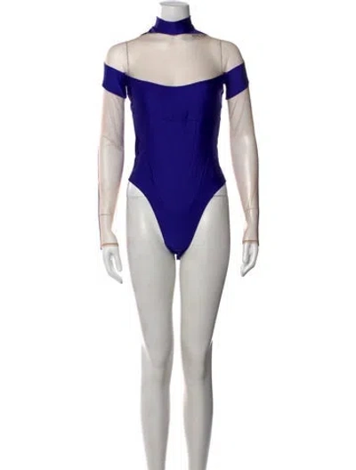 Pre-owned Mugler Mock Neck Long Sleeve Bodysuit In Black
