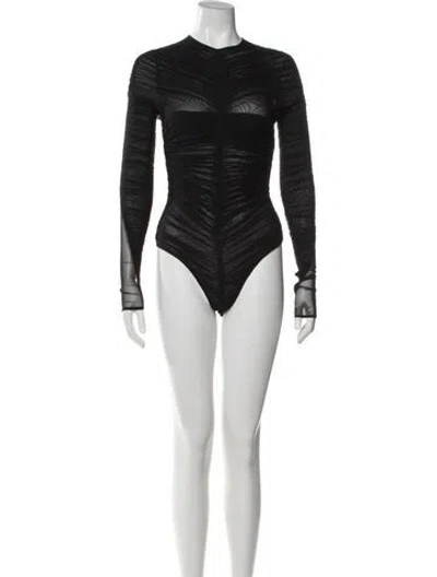 Pre-owned Mugler Mock Neck Long Sleeve Bodysuit In Black