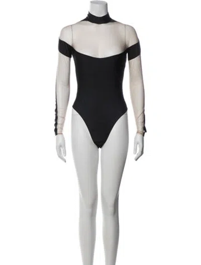 Pre-owned Mugler Mock Neck Long Sleeve Bodysuit In Black