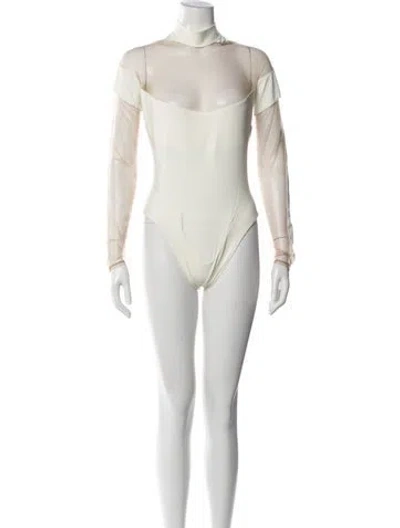 Pre-owned Mugler Mock Neck Long Sleeve Bodysuit In Blue