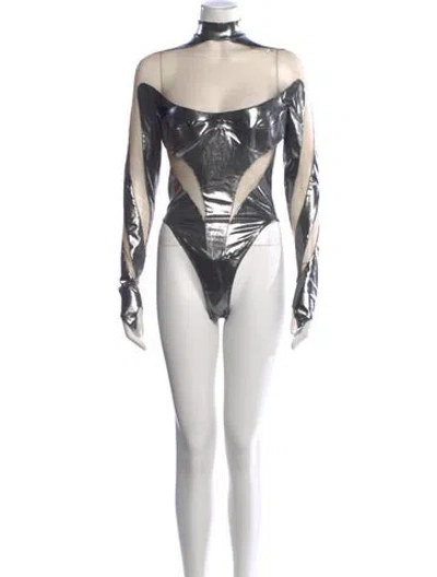 Pre-owned Mugler Mock Neck Long Sleeve Bodysuit In Multi