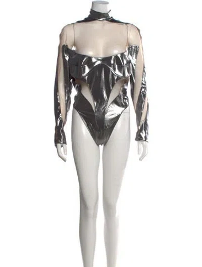 Pre-owned Mugler Mock Neck Long Sleeve Bodysuit In Multicolor