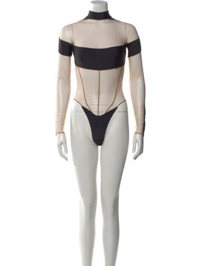 Pre-owned Mugler Mock Neck Long Sleeve Bodysuit In Neutral