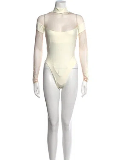 Pre-owned Mugler Mock Neck Long Sleeve Bodysuit In Neutral