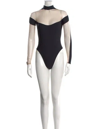 Pre-owned Mugler Mock Neck Long Sleeve Bodysuit W/ Tags In Black