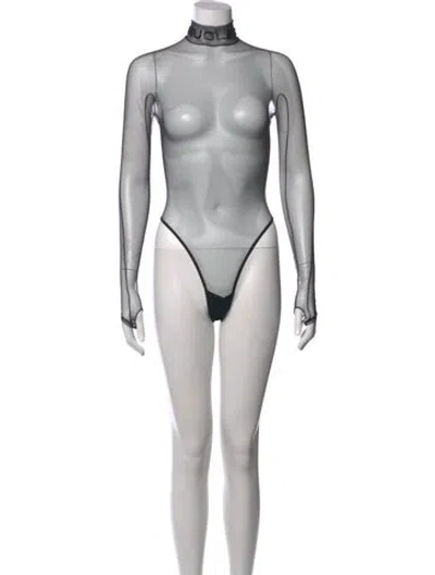 Pre-owned Mugler Mock Neck Long Sleeve Bodysuit W/ Tags In Black