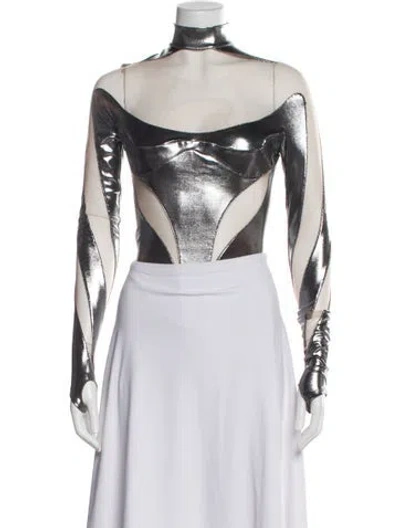 Pre-owned Mugler Mock Neck Long Sleeve Crop Top In White