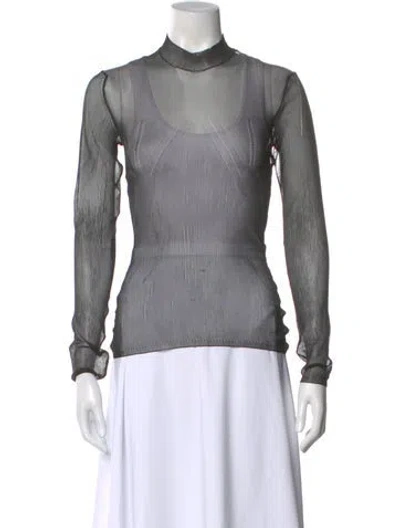 Pre-owned Mugler Mock Neck Long Sleeve Top In Gray