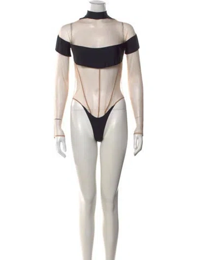 Pre-owned Mugler Mock Neck Long Sleeve Top W/ Tags In Black