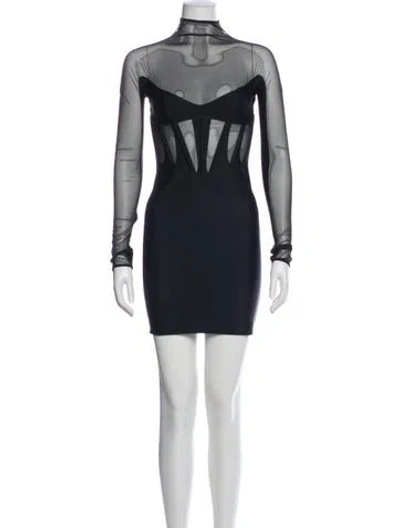 Pre-owned Mugler Mock Neck Mini Dress In Black
