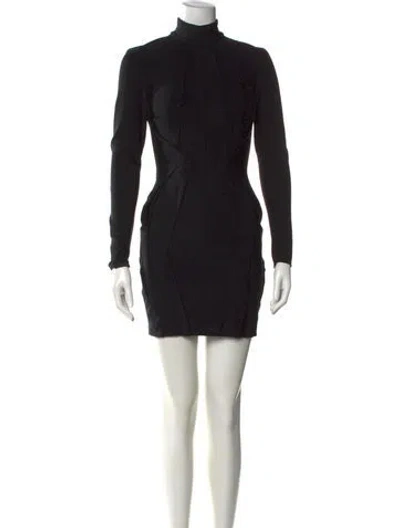 Pre-owned Mugler Mock Neck Mini Dress In Black