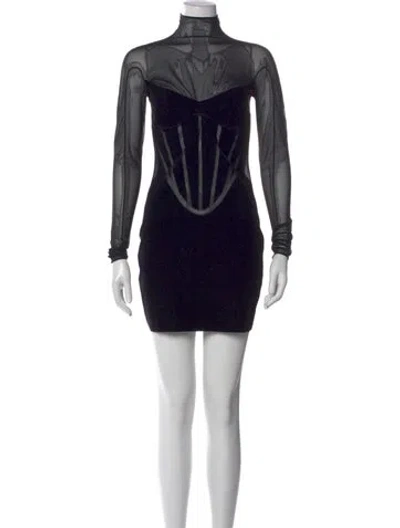 Pre-owned Mugler Mock Neck Mini Dress In Black