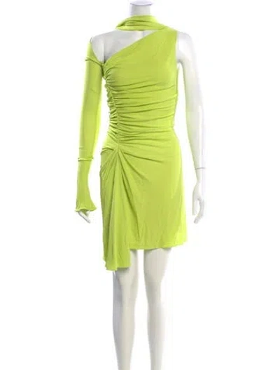 Pre-owned Mugler Mock Neck Mini Dress In Green