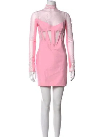 Pre-owned Mugler Mock Neck Mini Dress In Pink