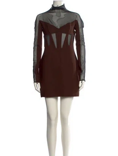 Pre-owned Mugler Mock Neck Mini Dress W/ Tags In Brown