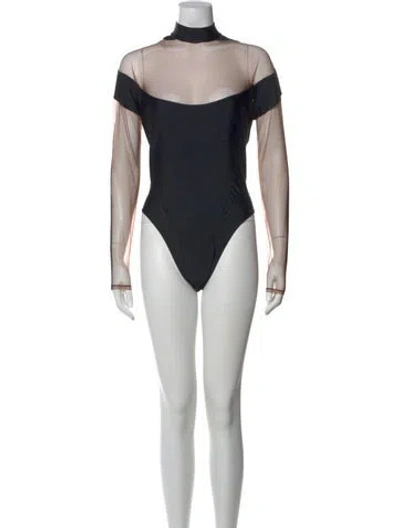 Pre-owned Mugler Mock Neck Short Sleeve Bodysuit In Black